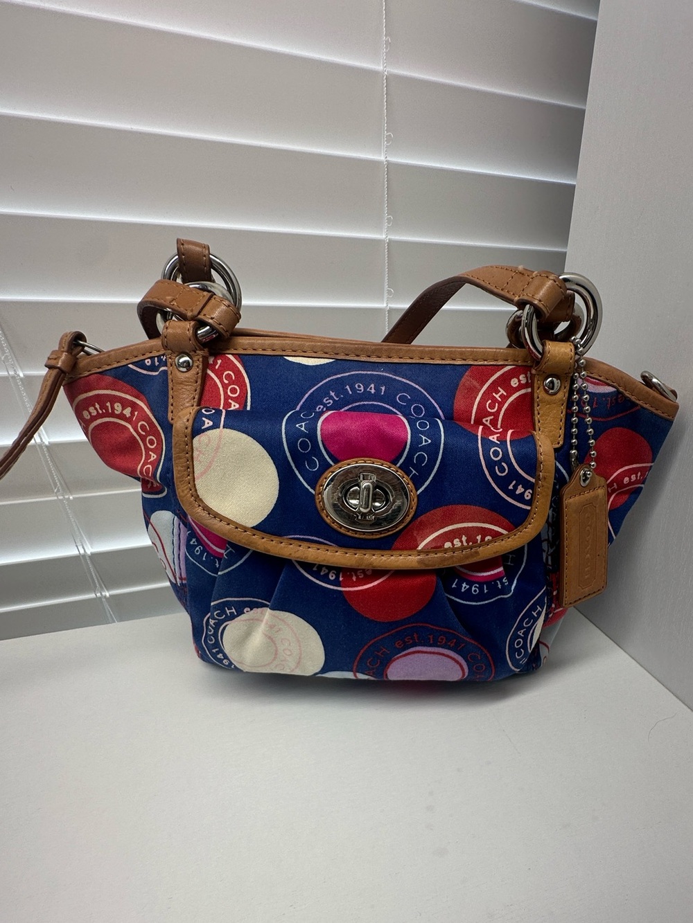 Coach Small Leah Multicolor Polka-Dot Print Bag